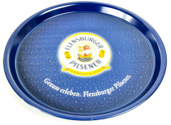 Flensburger Pilsener beer, serving tray, waiters tray, round tray, blue
