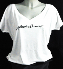 Jack Daniels Festival T-Shirt Jack Daniel V-Ausschnitt Women white logo Gr. M