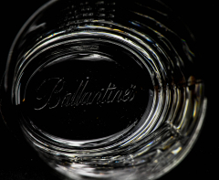Ballantines glass(es), whiskey glass, tumbler oval, relief glass with embossed bottom